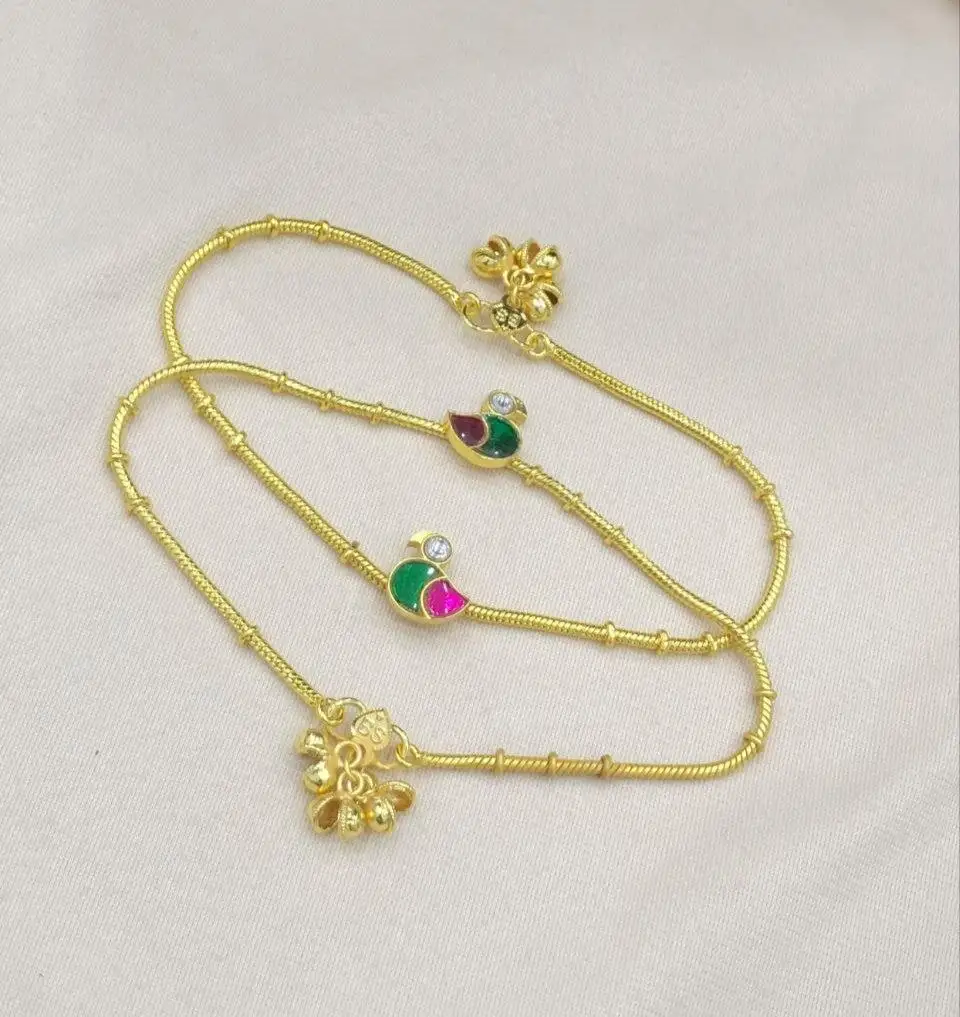 Swan Kundan Stone Anklets